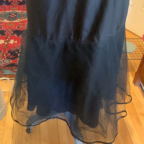Black Satin midi skirt with tulle flounce - Picture 5 of 11